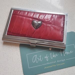 Brighton LOVE BEAT Business Card Case/Holder/Wallet Red Crocodile leather
